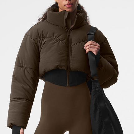 alo Women's Main Act Corset Puffer - Espresso/Black