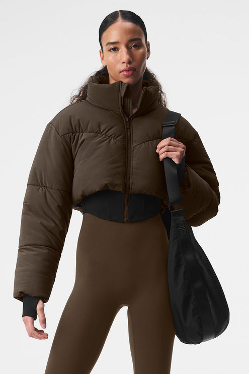 alo Women's Main Act Corset Puffer - Espresso/Black