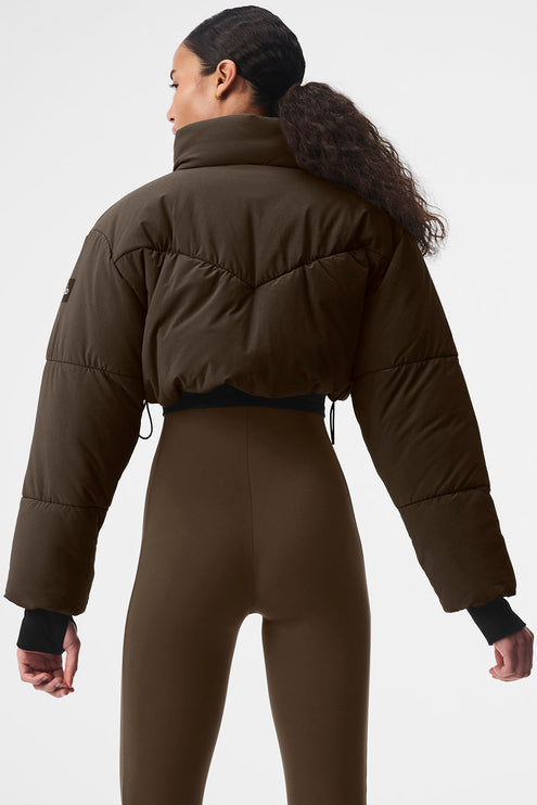 alo Women's Main Act Corset Puffer - Espresso/Black