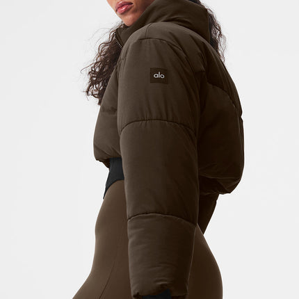 alo Women's Main Act Corset Puffer - Espresso/Black
