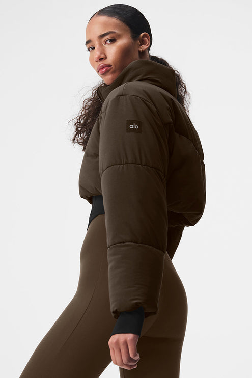 alo Women's Main Act Corset Puffer - Espresso/Black