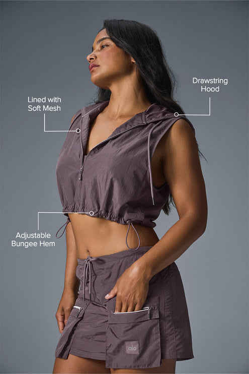 alo Women's Crinkle Cropped Surplus Vest - Raisinette