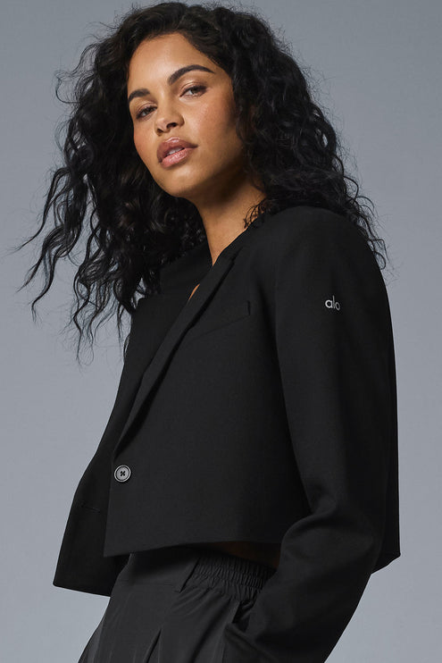 alo Women's Cropped First-Class Blazer - Black