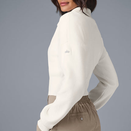 alo Women's Scholar Knit Cropped Full Zip Jacket - Ivory