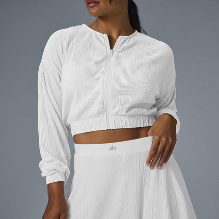alo Women's Cropped Micro Plisse Jacket - White