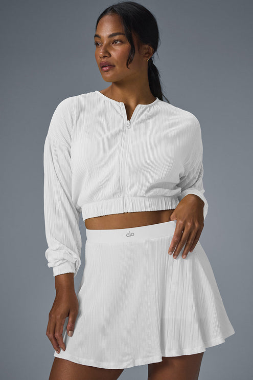 alo Women's Cropped Micro Plisse Jacket - White
