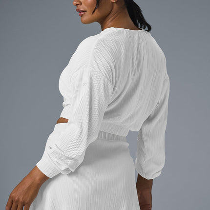 alo Women's Cropped Micro Plisse Jacket - White
