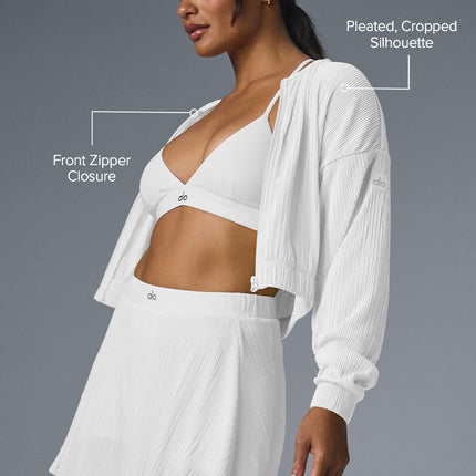 alo Women's Cropped Micro Plisse Jacket - White