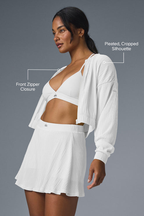 alo Women's Cropped Micro Plisse Jacket - White