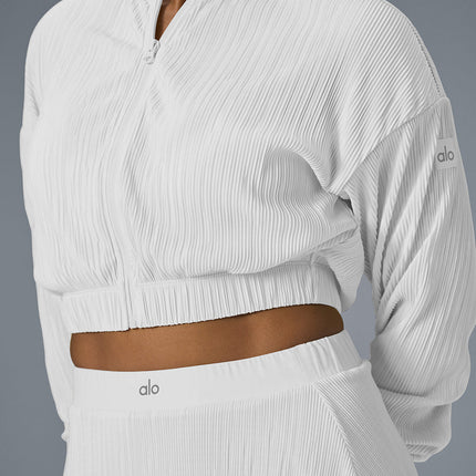 alo Women's Cropped Micro Plisse Jacket - White