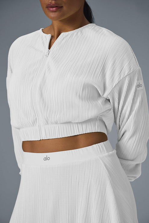 alo Women's Cropped Micro Plisse Jacket - White
