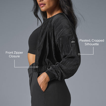 alo Women's Cropped Micro Plisse Jacket - Black