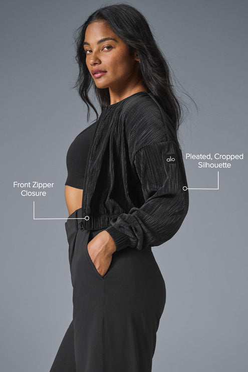 alo Women's Cropped Micro Plisse Jacket - Black