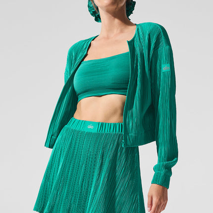 alo Women's Cropped Micro Plisse Jacket - Spruce Green