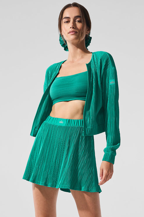 alo Women's Cropped Micro Plisse Jacket - Spruce Green