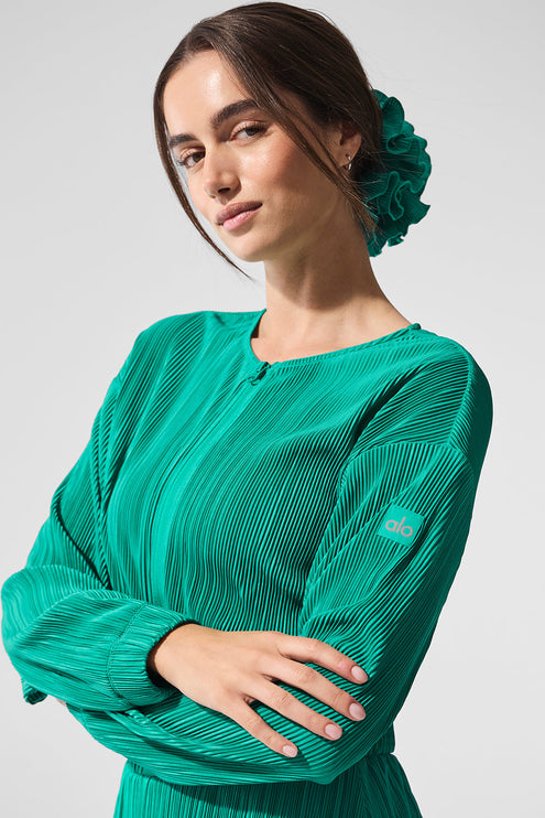 alo Women's Cropped Micro Plisse Jacket - Spruce Green