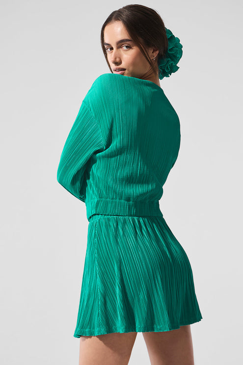 alo Women's Cropped Micro Plisse Jacket - Spruce Green