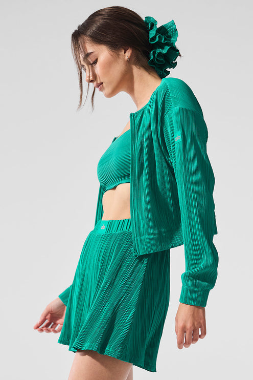 alo Women's Cropped Micro Plisse Jacket - Spruce Green