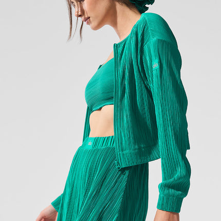 alo Women's Cropped Micro Plisse Jacket - Spruce Green