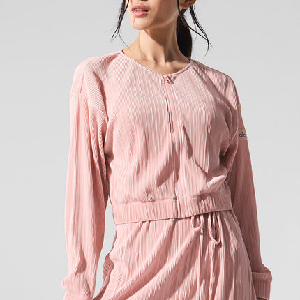 alo Women's Cropped Micro Plisse Jacket - Pink Quartz