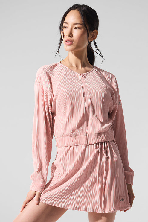 alo Women's Cropped Micro Plisse Jacket - Pink Quartz