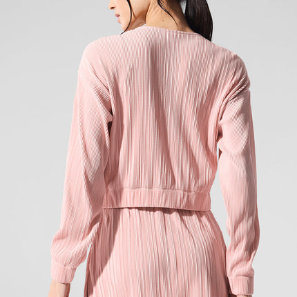 alo Women's Cropped Micro Plisse Jacket - Pink Quartz