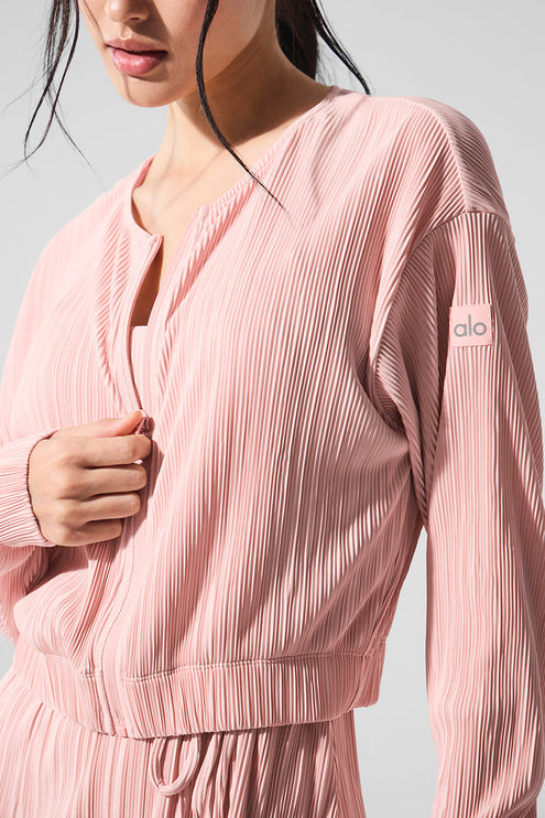 alo Women's Cropped Micro Plisse Jacket - Pink Quartz