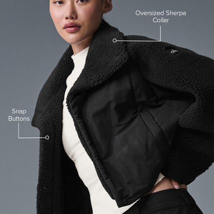alo Women's Sherpa Cozy Escape Puffer - Black/Black