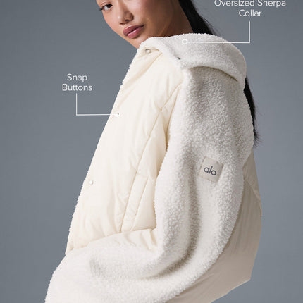 alo Women's Sherpa Cozy Escape Puffer - Ivory/Ivory