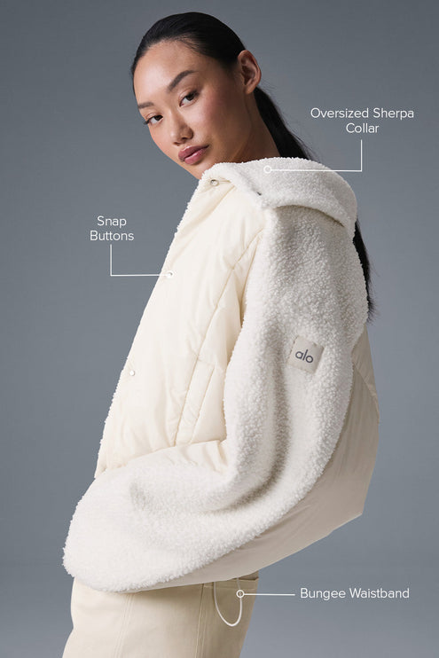 alo Women's Sherpa Cozy Escape Puffer - Ivory/Ivory