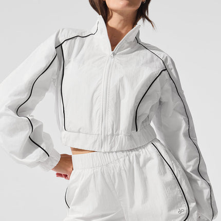 alo Women's Motivate Full-Zip Track Jacket - White/Black