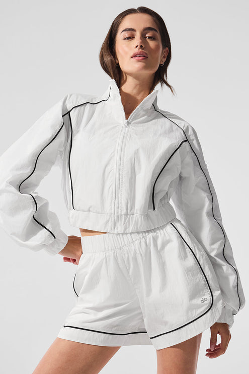 alo Women's Motivate Full-Zip Track Jacket - White/Black