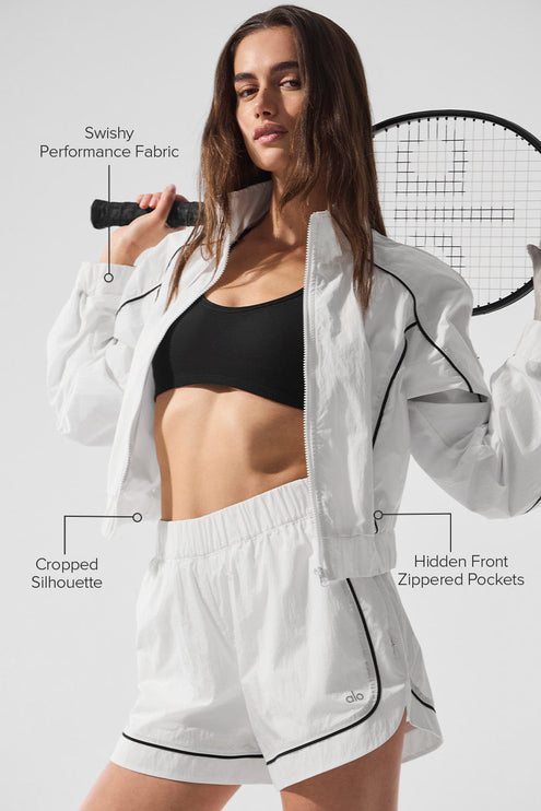 alo Women's Motivate Full-Zip Track Jacket - White/Black