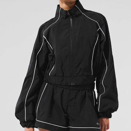 alo Women's Motivate Full-Zip Track Jacket - Black/White