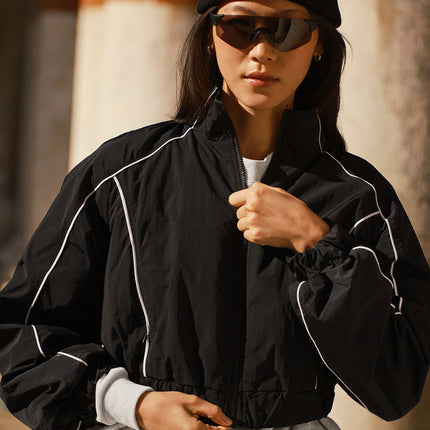 alo Women's Motivate Full-Zip Track Jacket - Black/White