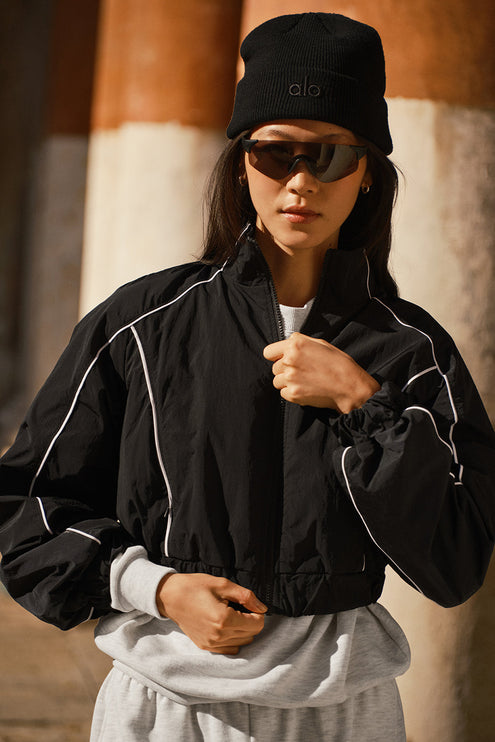 alo Women's Motivate Full-Zip Track Jacket - Black/White