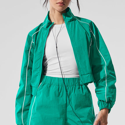 alo Women's Motivate Full-Zip Track Jacket - Spruce Green/White