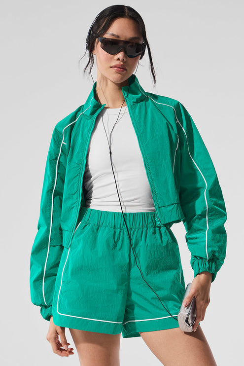 alo Women's Motivate Full-Zip Track Jacket - Spruce Green/White