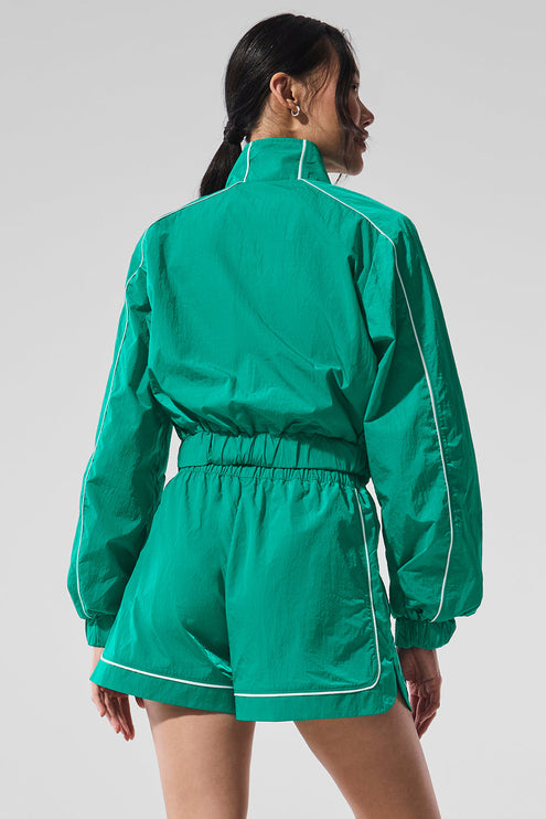 alo Women's Motivate Full-Zip Track Jacket - Spruce Green/White