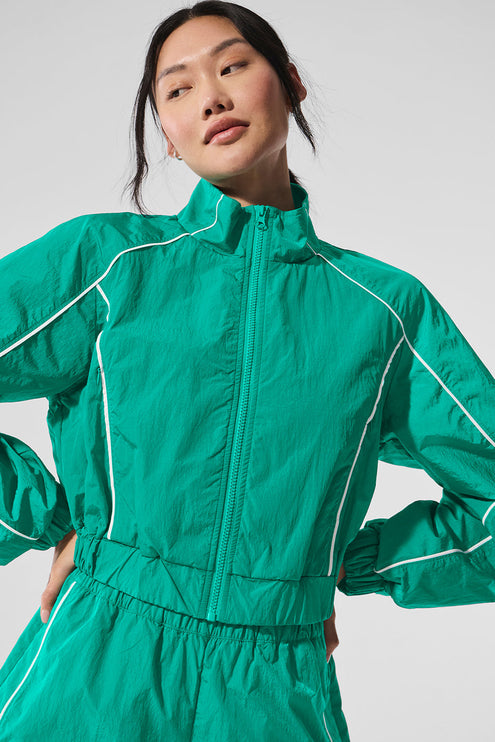 alo Women's Motivate Full-Zip Track Jacket - Spruce Green/White