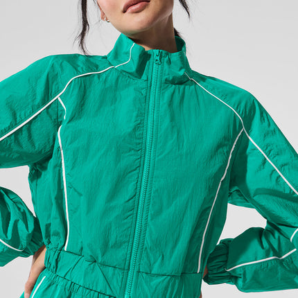 alo Women's Motivate Full-Zip Track Jacket - Spruce Green/White