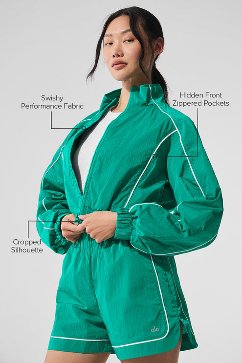 alo Women's Motivate Full-Zip Track Jacket - Spruce Green/White