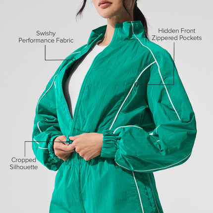 alo Women's Motivate Full-Zip Track Jacket - Spruce Green/White
