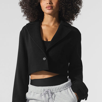 alo Women's Wool Cropped Metro Trench - Black