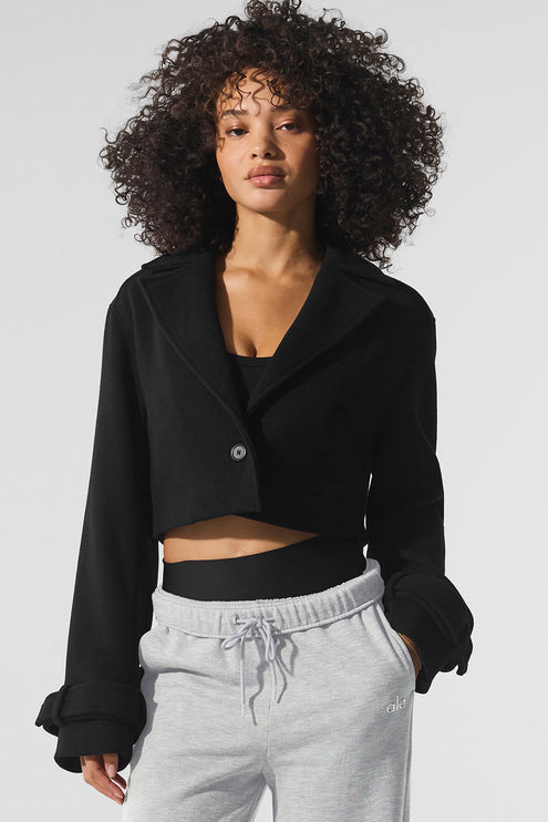 alo Women's Wool Cropped Metro Trench - Black
