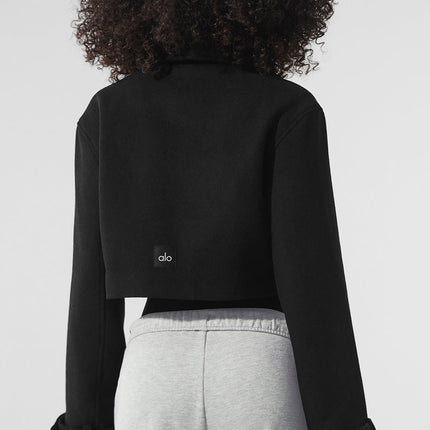alo Women's Wool Cropped Metro Trench - Black