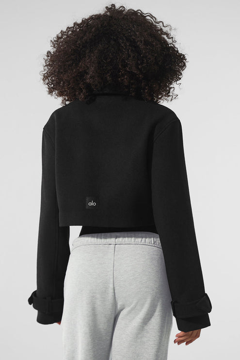 alo Women's Wool Cropped Metro Trench - Black