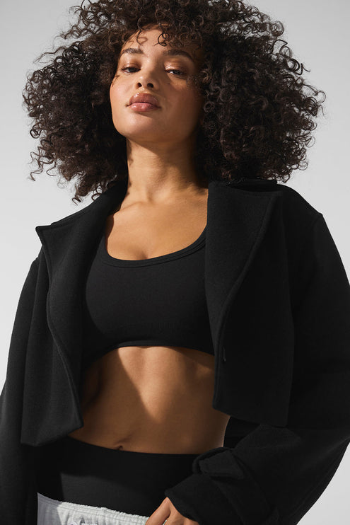 alo Women's Wool Cropped Metro Trench - Black
