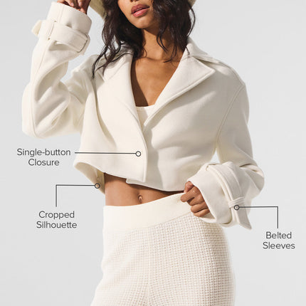 alo Women's Wool Cropped Metro Trench - Ivory