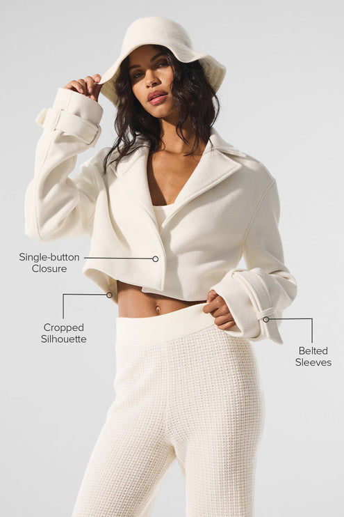 alo Women's Wool Cropped Metro Trench - Ivory
